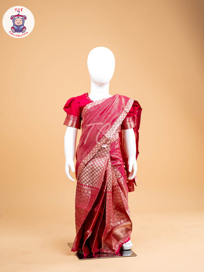 Pink - Girls Readymade Welcro Saree