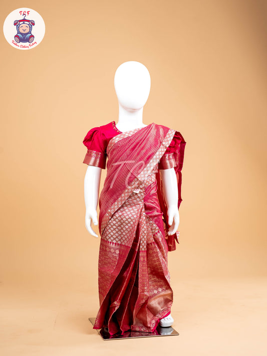 Pink - Girls Readymade Welcro Saree