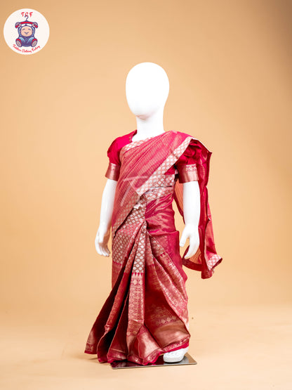 Pink - Girls Readymade Welcro Saree