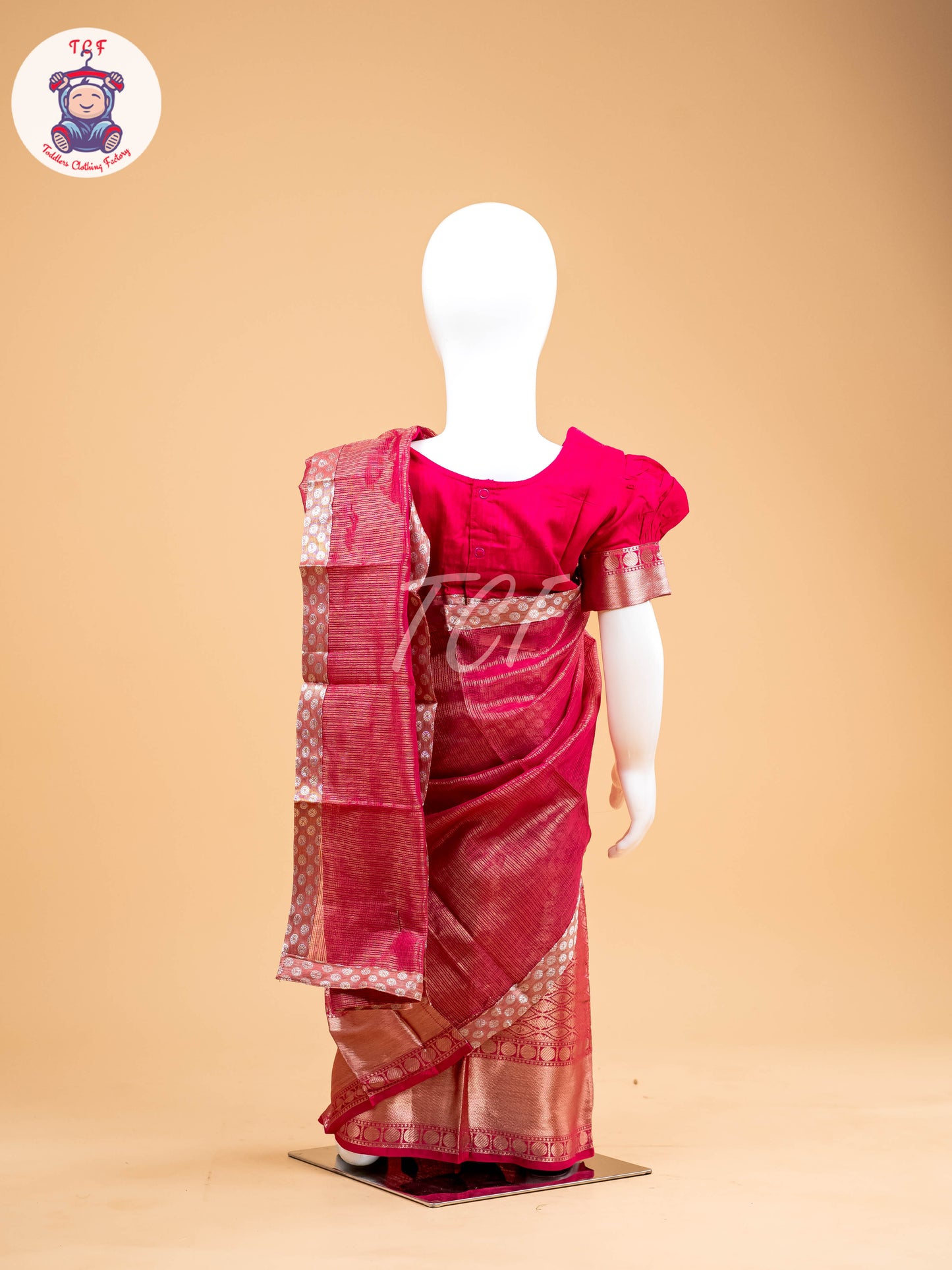 Pink - Girls Readymade Welcro Saree