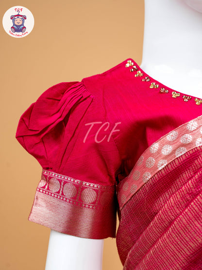 Pink - Girls Readymade Welcro Saree