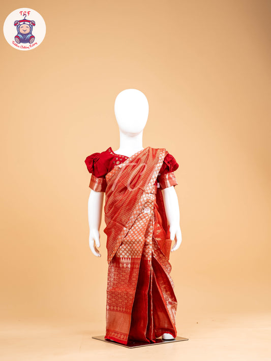 Maroon - Girls Readymade Welcro Saree