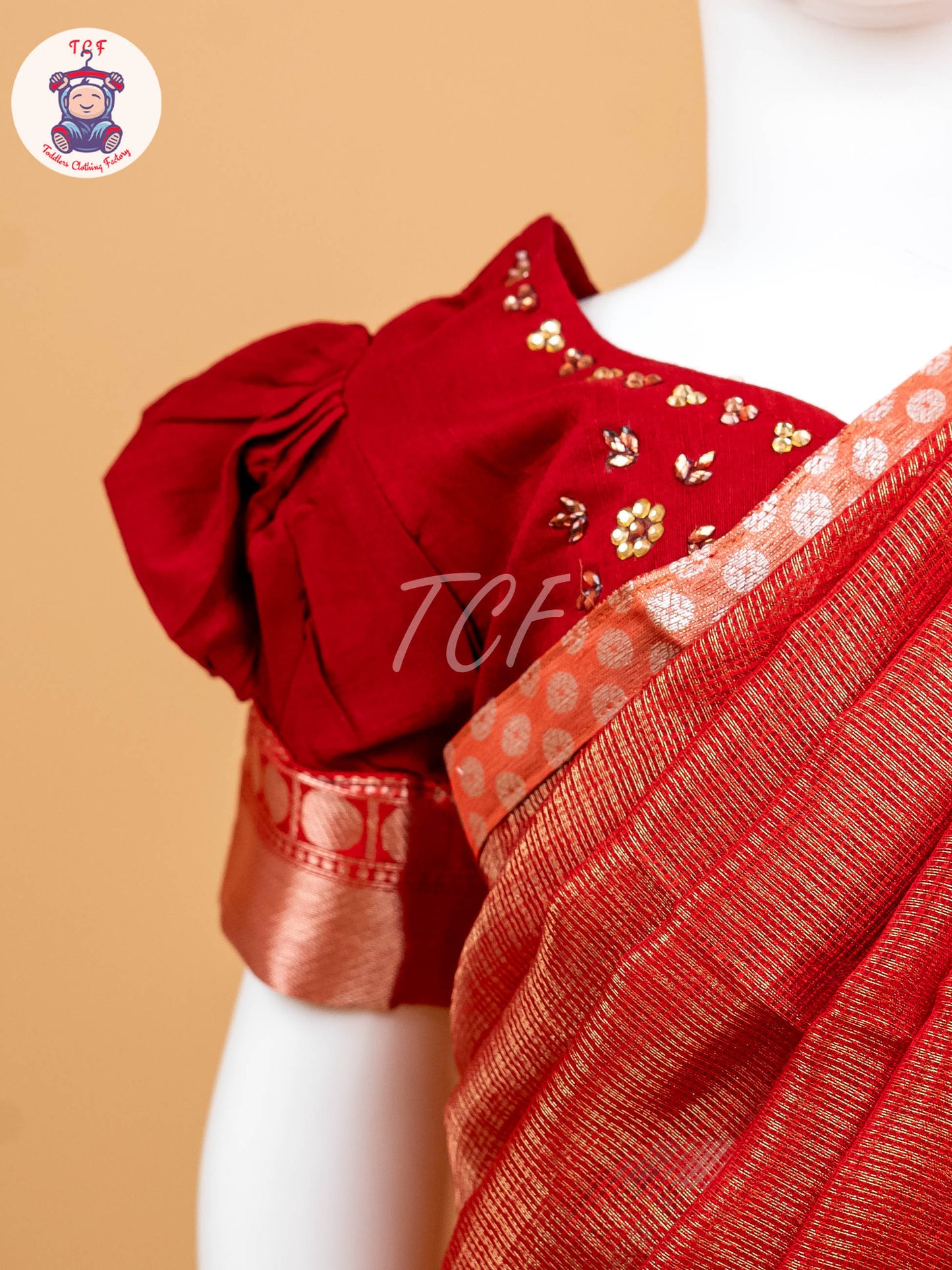 Maroon - Girls Readymade Welcro Saree