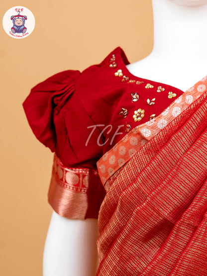 Maroon - Girls Readymade Welcro Saree