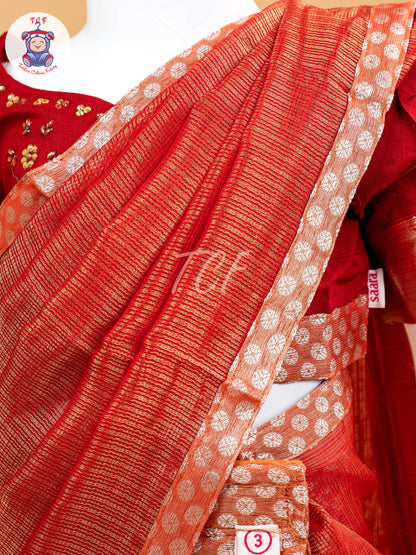 Maroon - Girls Readymade Welcro Saree