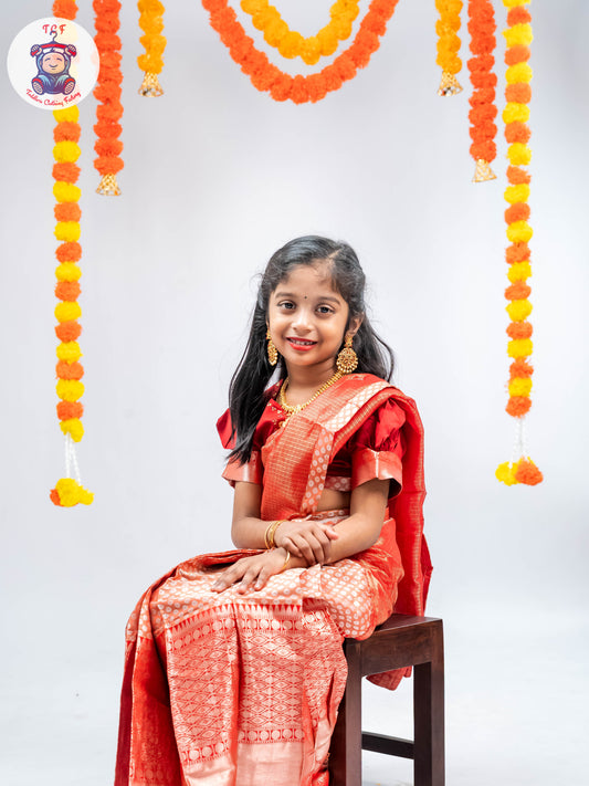 Maroon - Girls Readymade Welcro Saree