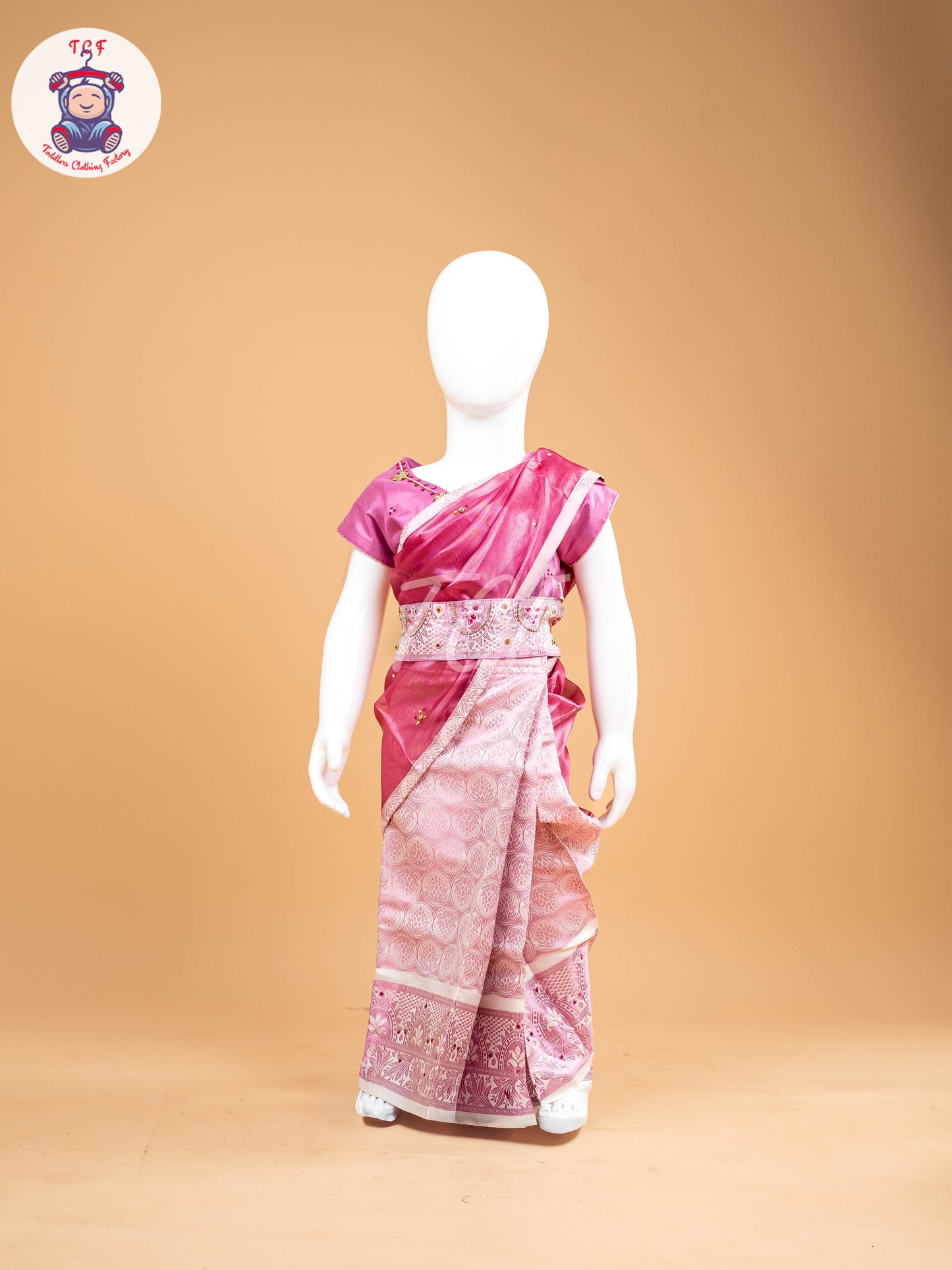 Onion Pink - Girls Readymade Welcro Saree