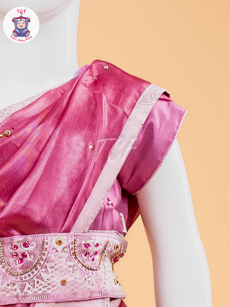 Onion Pink - Girls Readymade Welcro Saree