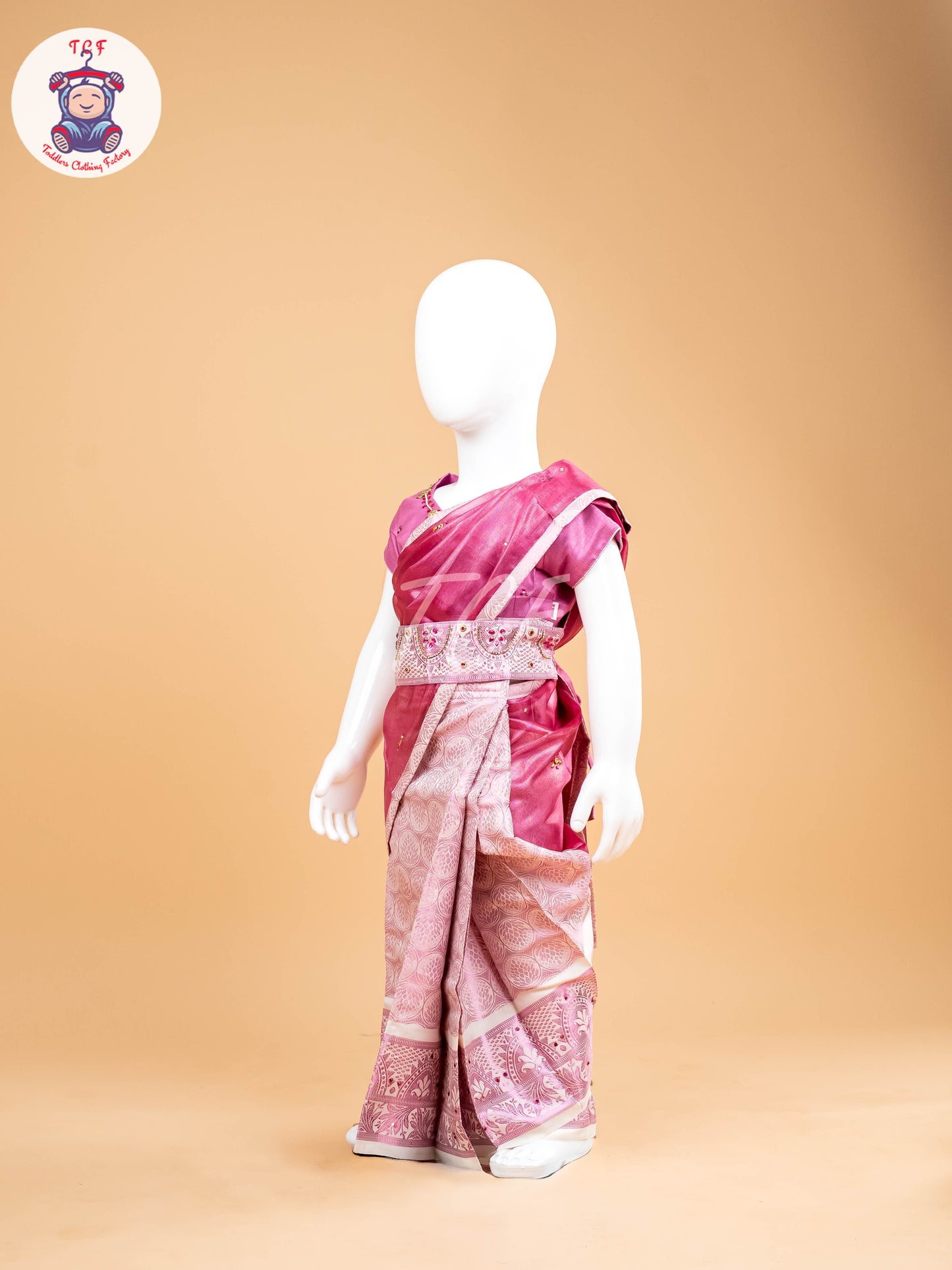 Onion Pink - Girls Readymade Welcro Saree