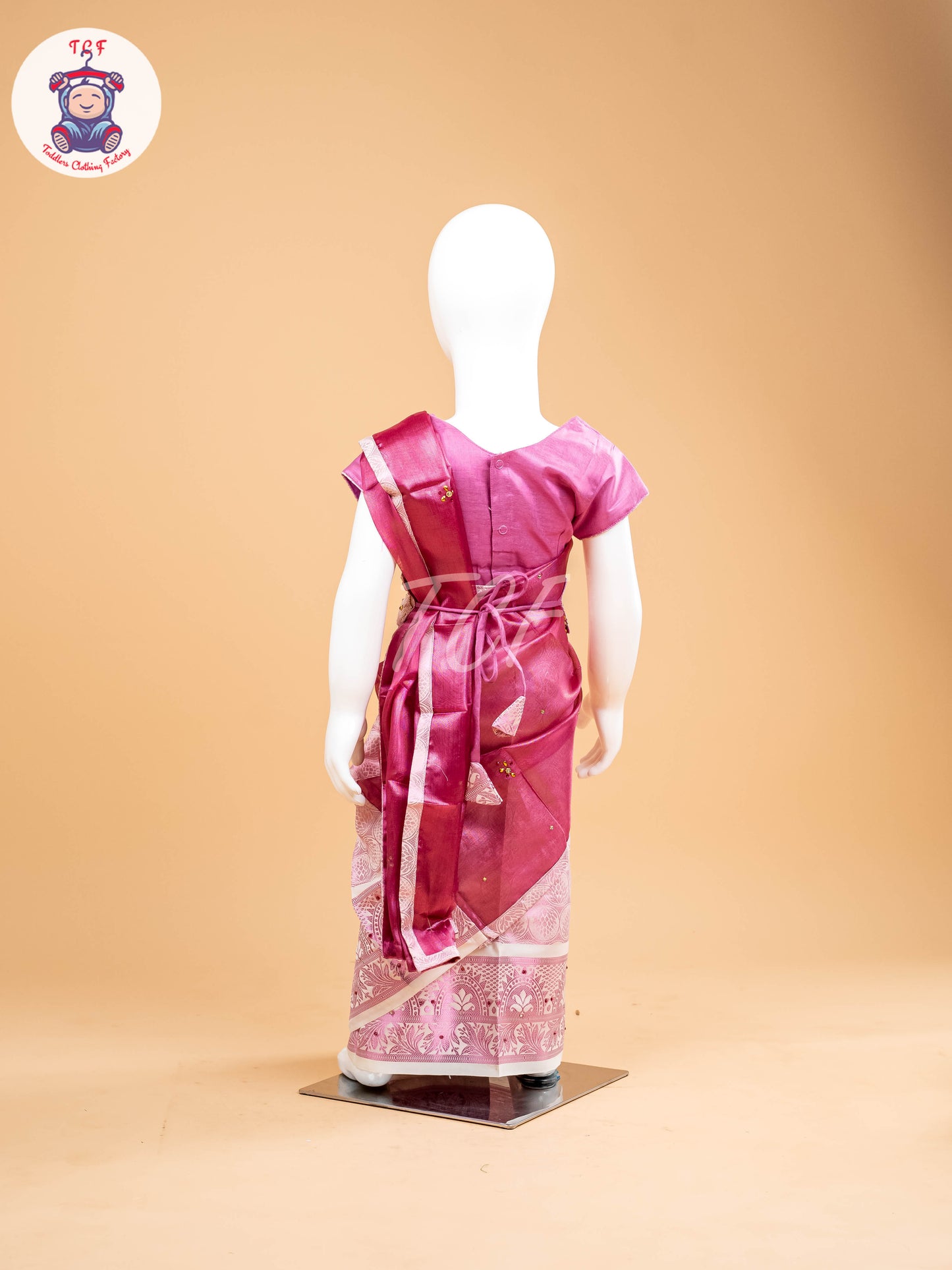 Onion Pink - Girls Readymade Welcro Saree