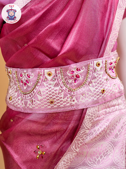 Onion Pink - Girls Readymade Welcro Saree