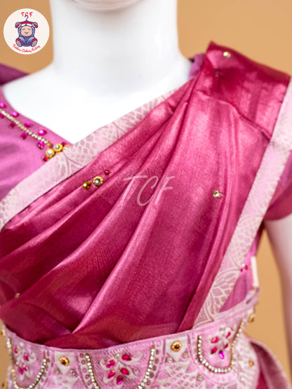 Onion Pink - Girls Readymade Welcro Saree