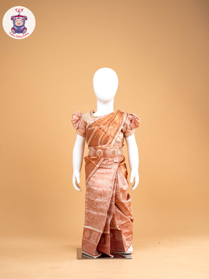 Light Pink - Girls Readymade Welcro Saree