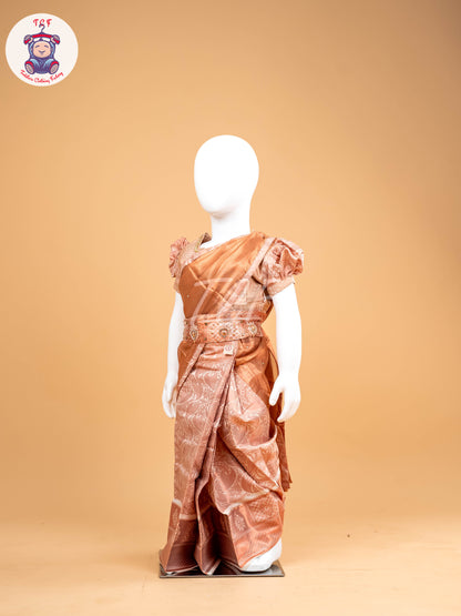 Light Pink - Girls Readymade Welcro Saree