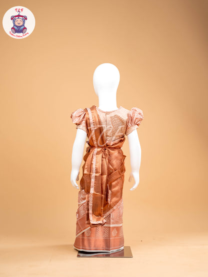 Light Pink - Girls Readymade Welcro Saree