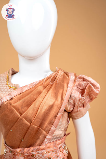 Light Pink - Girls Readymade Welcro Saree