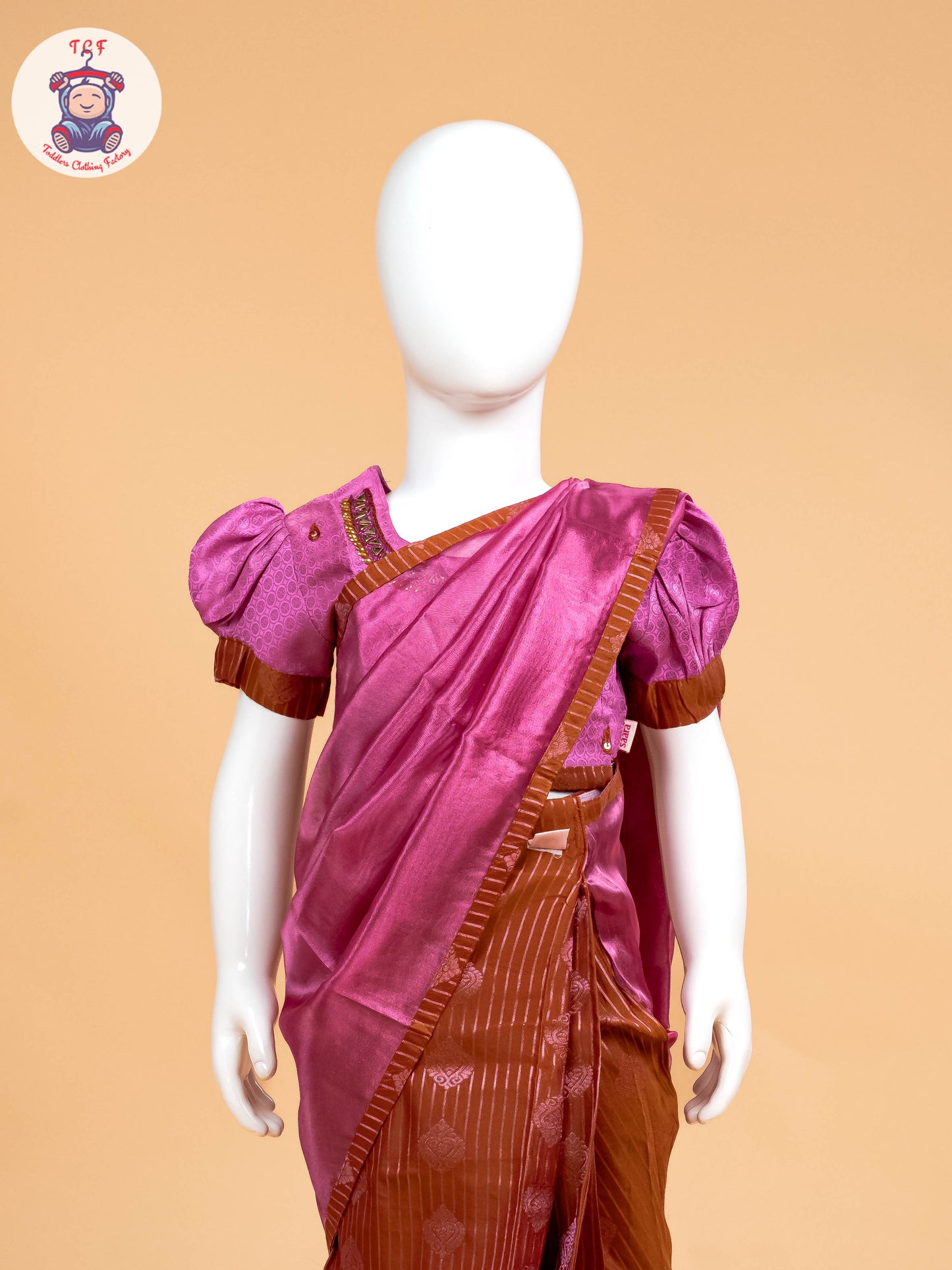 Pink - Girls Readymade Welcro Saree