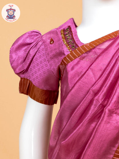 Pink - Girls Readymade Welcro Saree