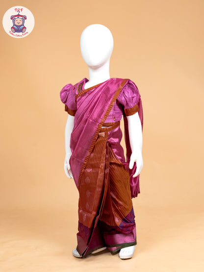 Pink - Girls Readymade Welcro Saree