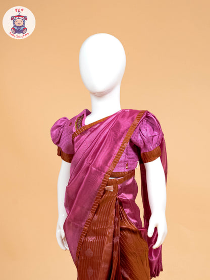 Pink - Girls Readymade Welcro Saree