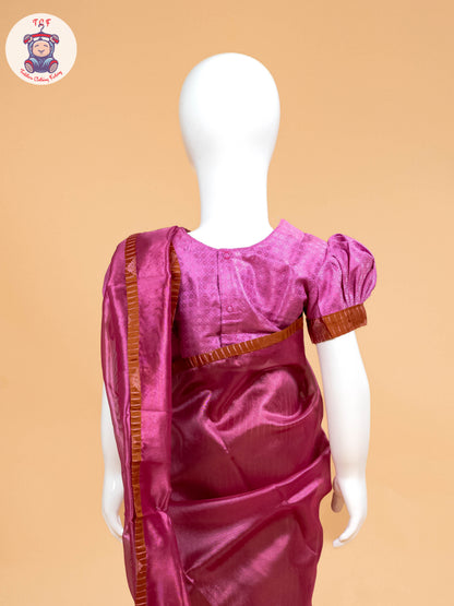 Pink - Girls Readymade Welcro Saree