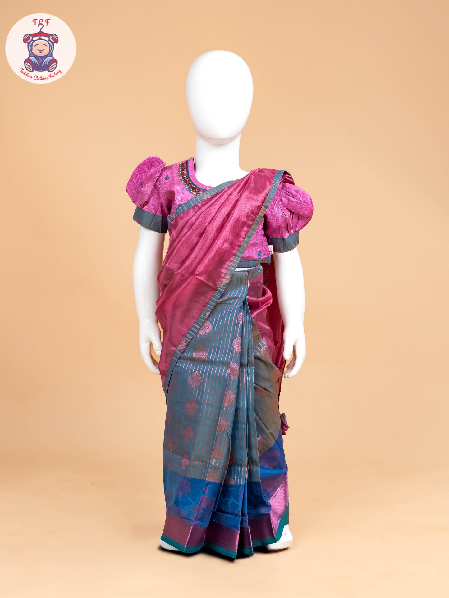 Pink - Girls Readymade Welcro Saree