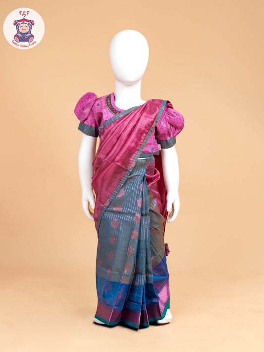 Pink - Girls Readymade Welcro Saree