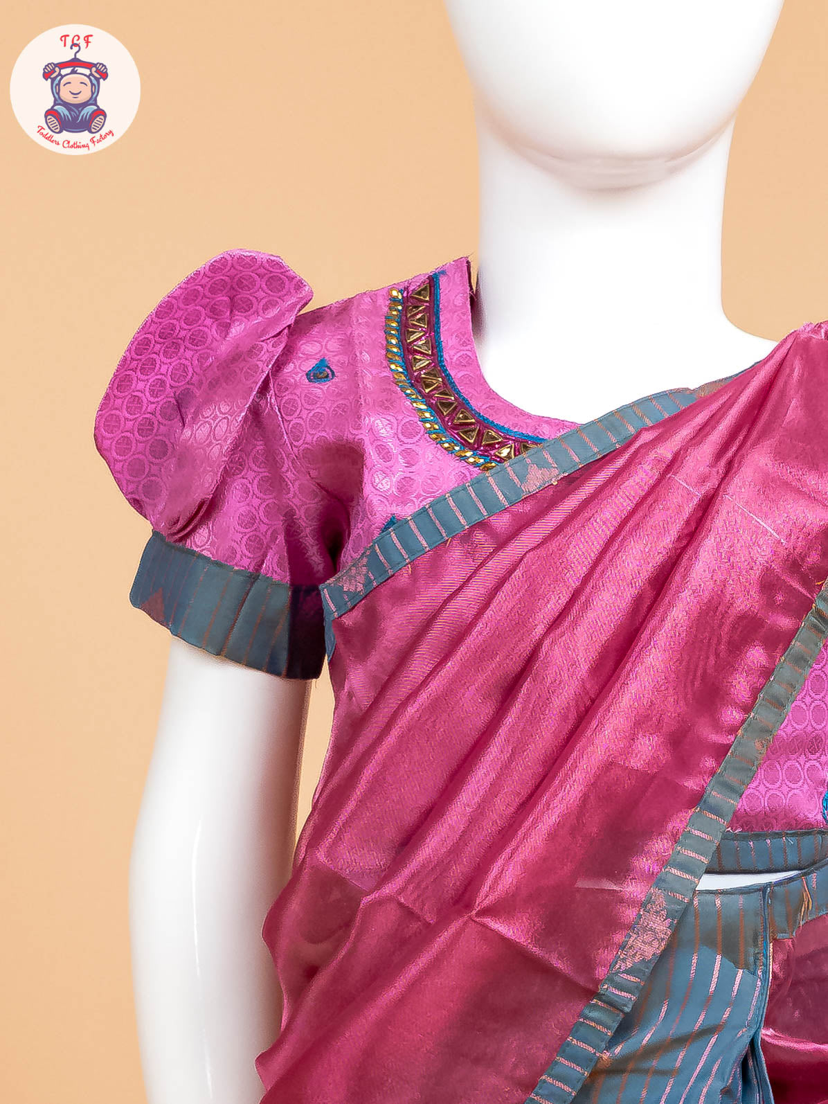 Pink - Girls Readymade Welcro Saree