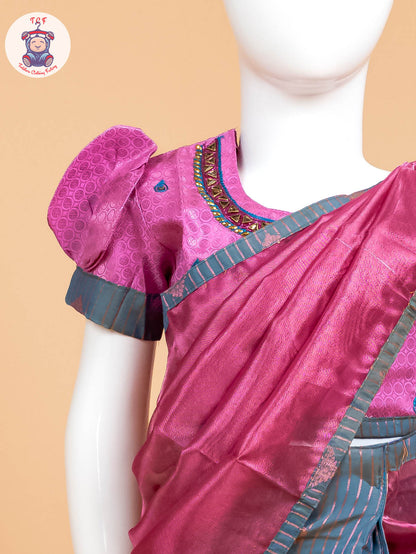 Pink - Girls Readymade Welcro Saree
