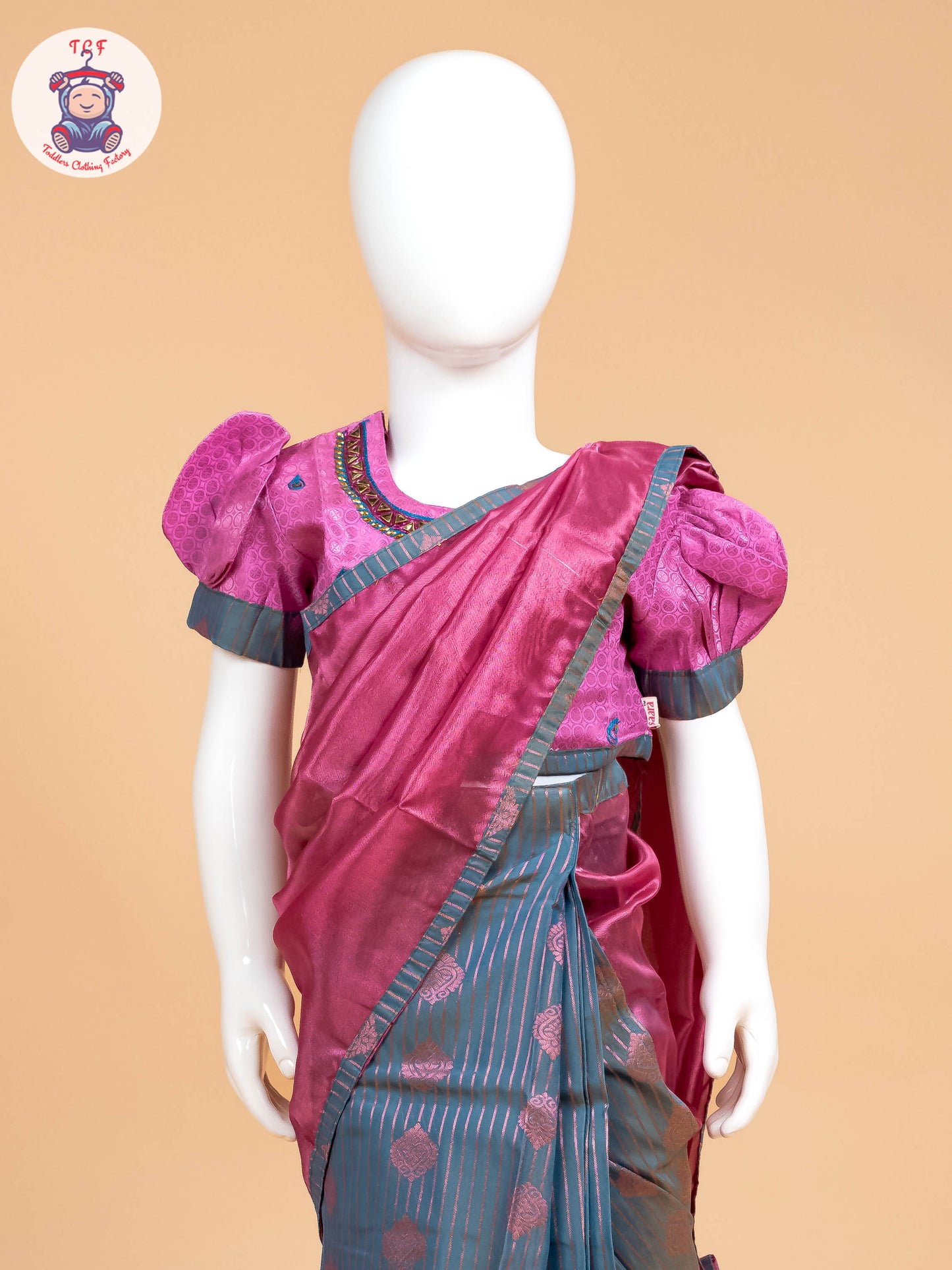 Pink - Girls Readymade Welcro Saree