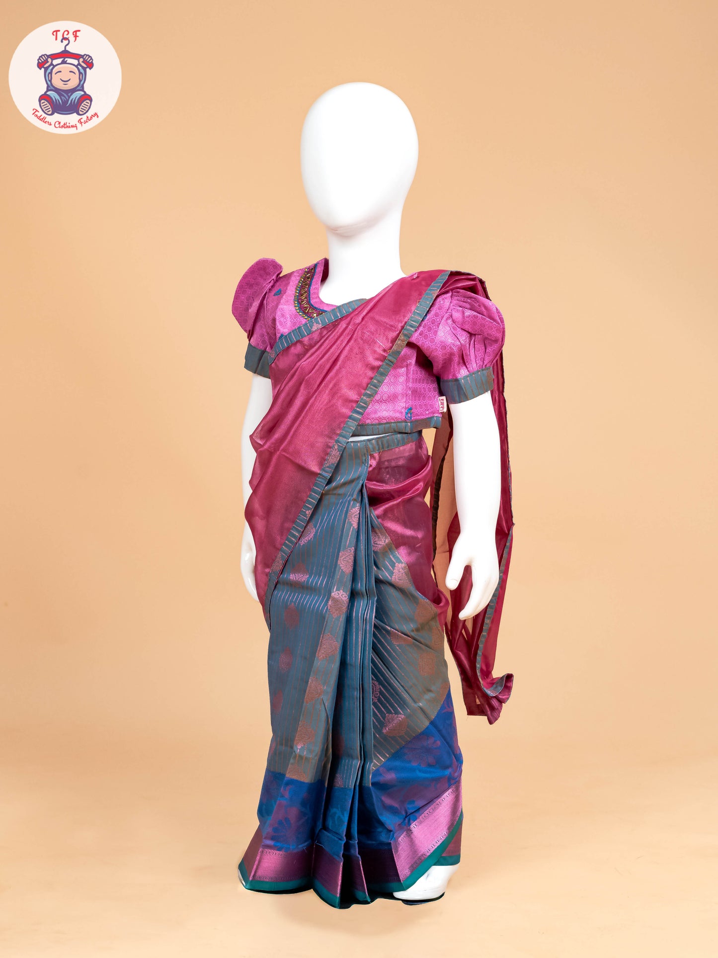 Pink - Girls Readymade Welcro Saree