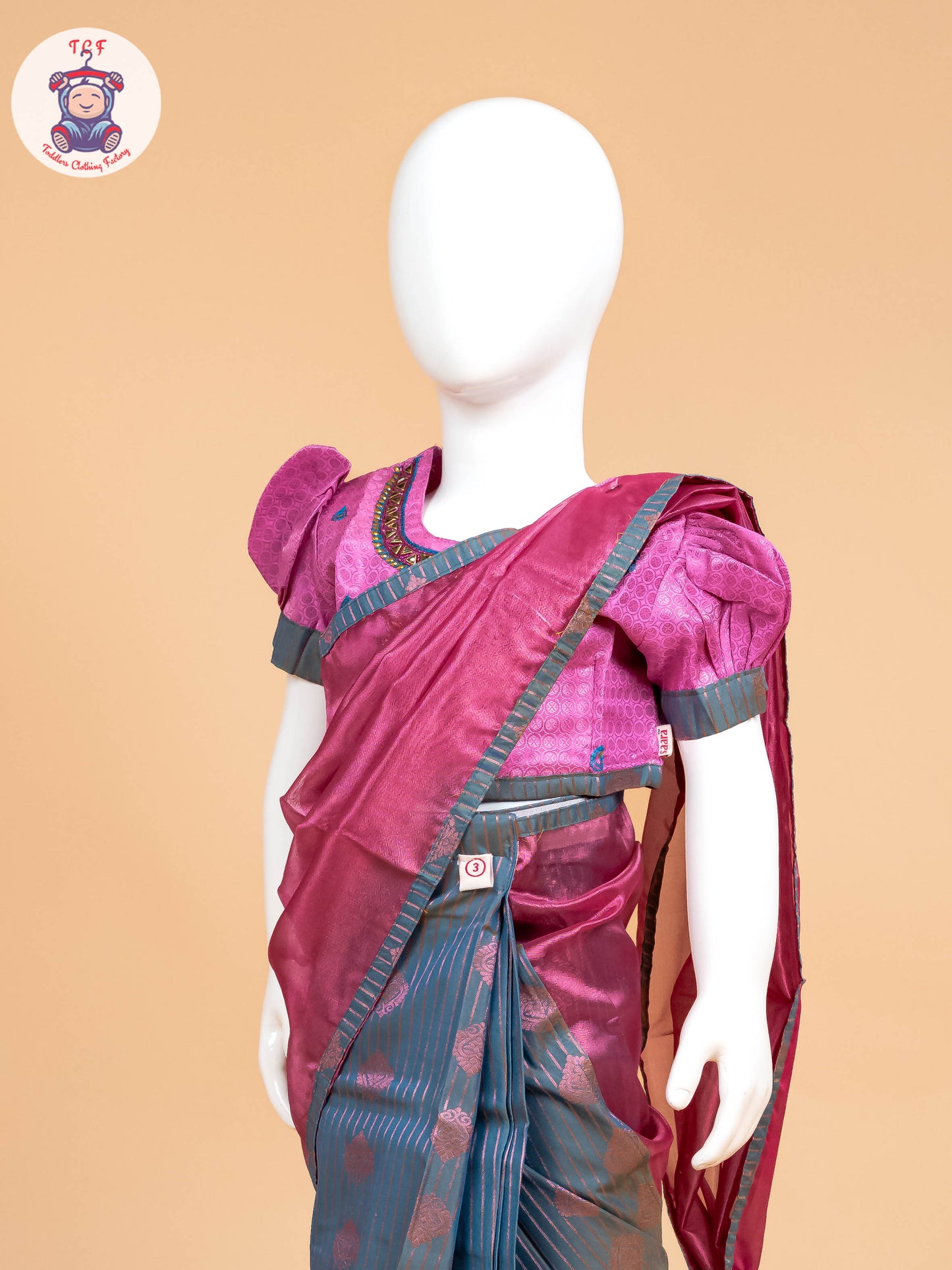 Pink - Girls Readymade Welcro Saree