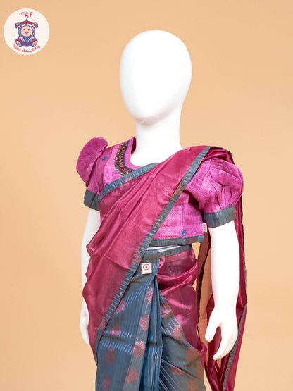 Pink - Girls Readymade Welcro Saree