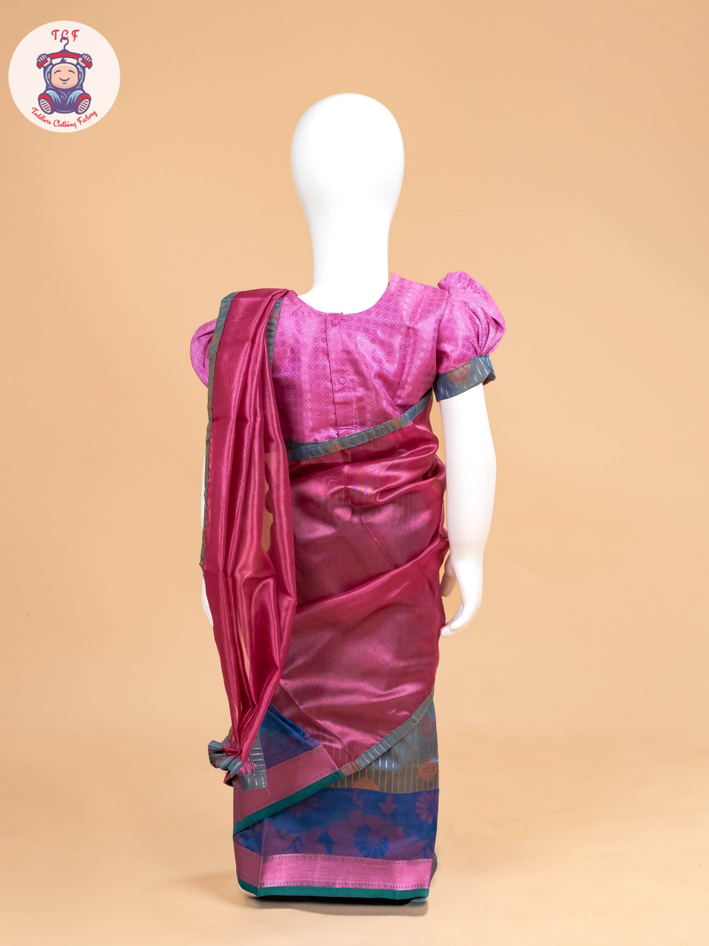 Pink - Girls Readymade Welcro Saree