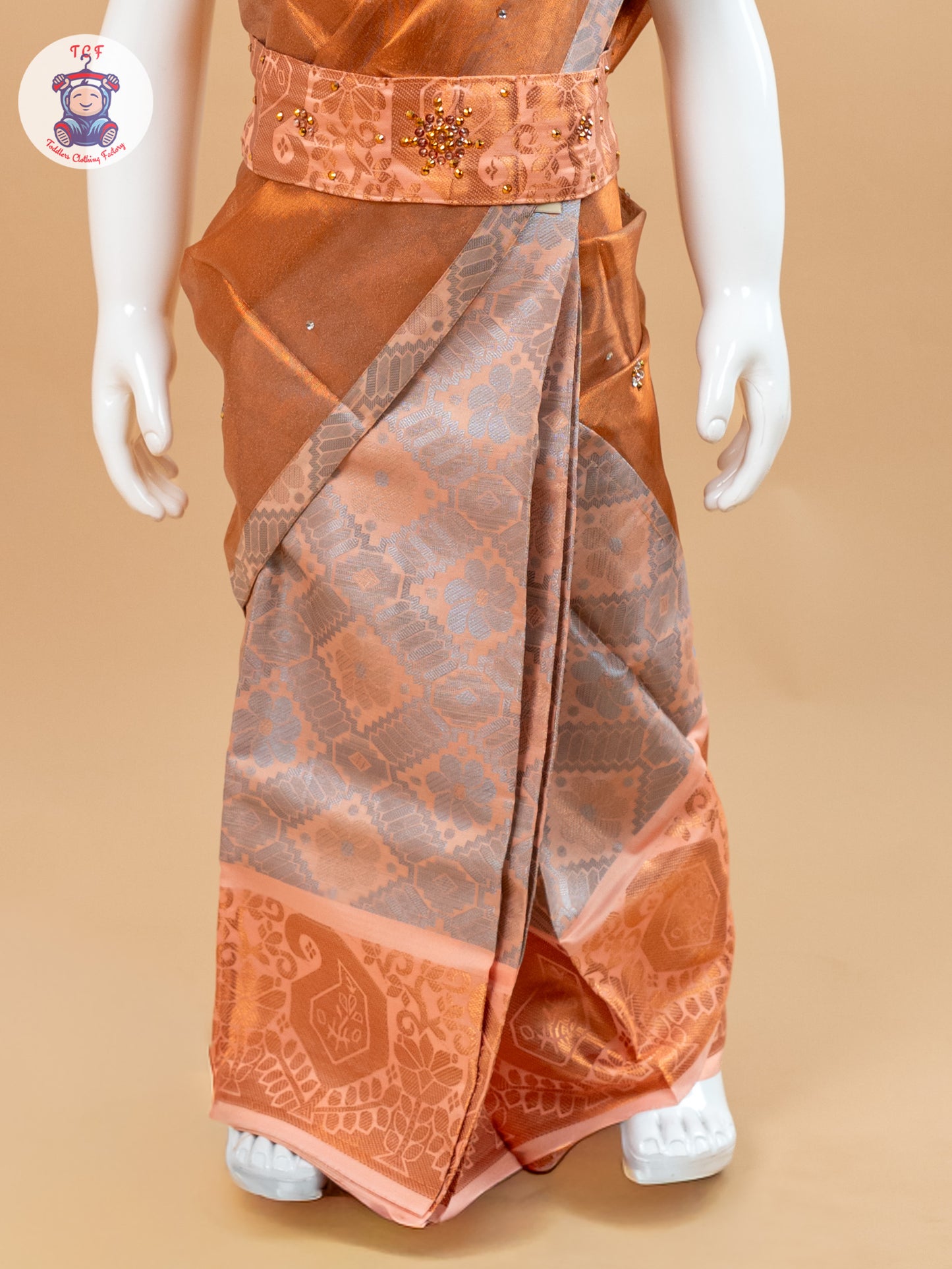 Copper Gold - Girls Readymade Welcro Saree