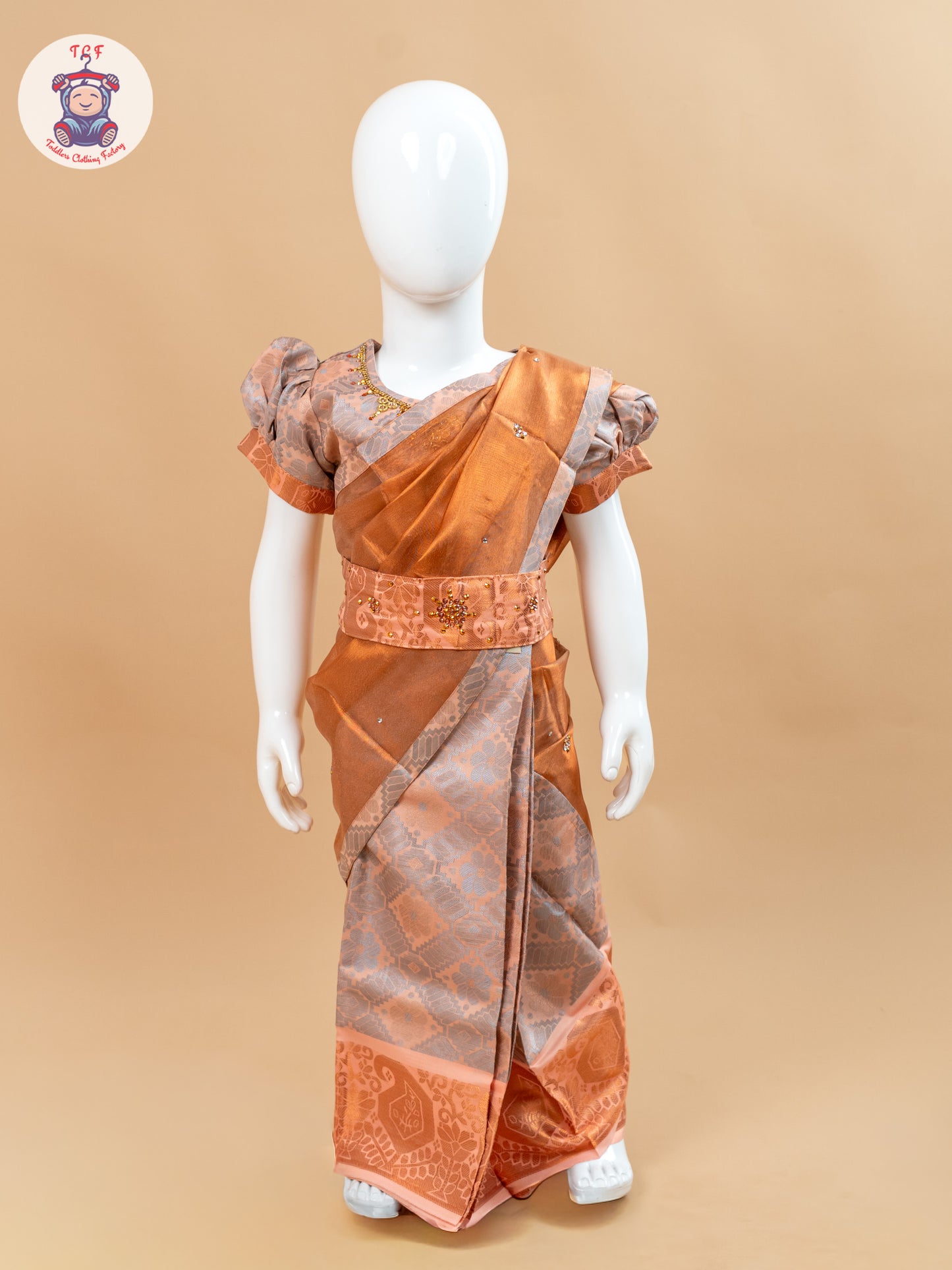Copper Gold - Girls Readymade Welcro Saree