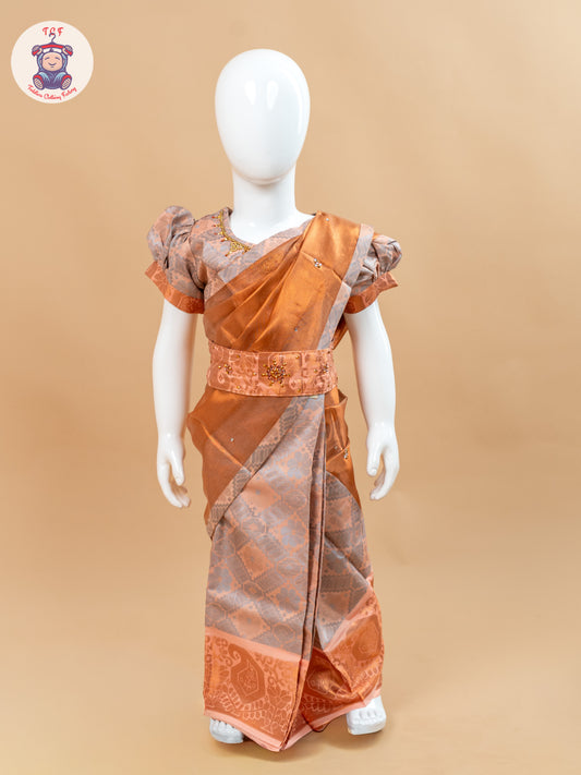 Copper Gold - Girls Readymade Welcro Saree