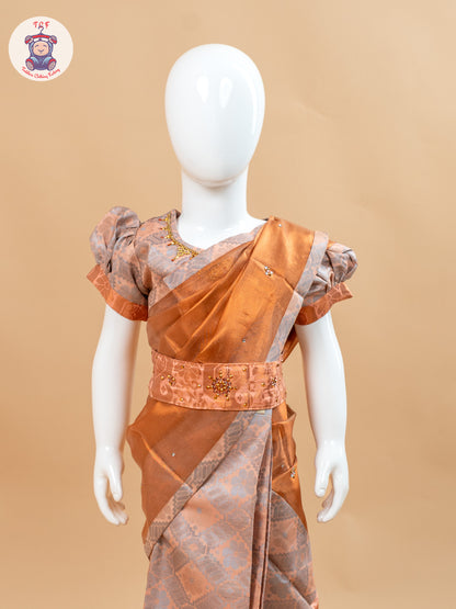 Copper Gold - Girls Readymade Welcro Saree