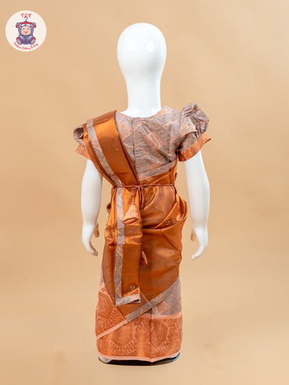 Copper Gold - Girls Readymade Welcro Saree