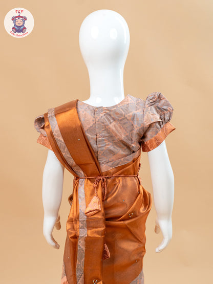 Copper Gold - Girls Readymade Welcro Saree
