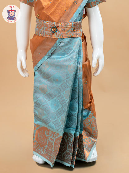 Sky Blue - Girls Readymade Welcro Saree