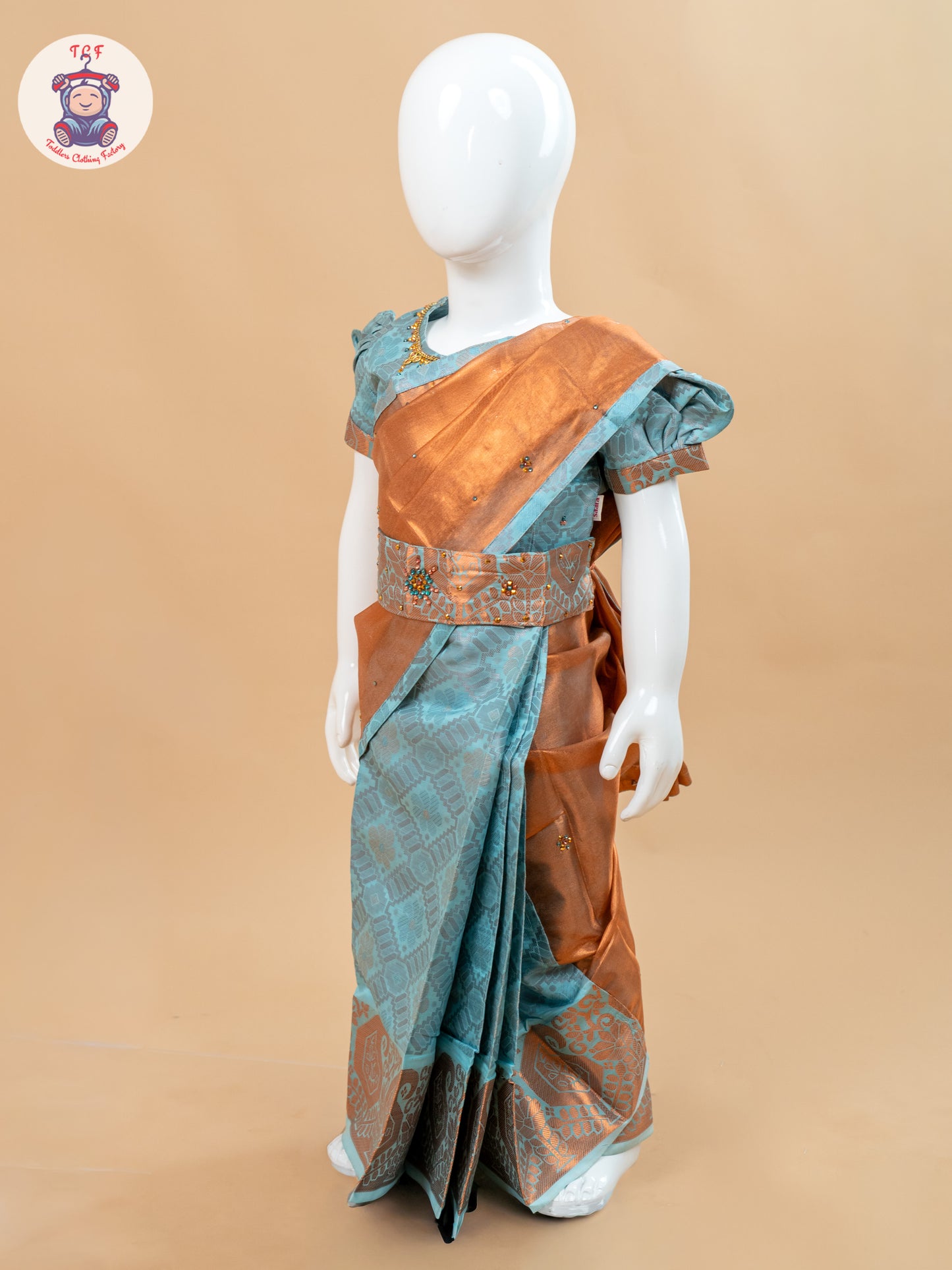 Sky Blue - Girls Readymade Welcro Saree