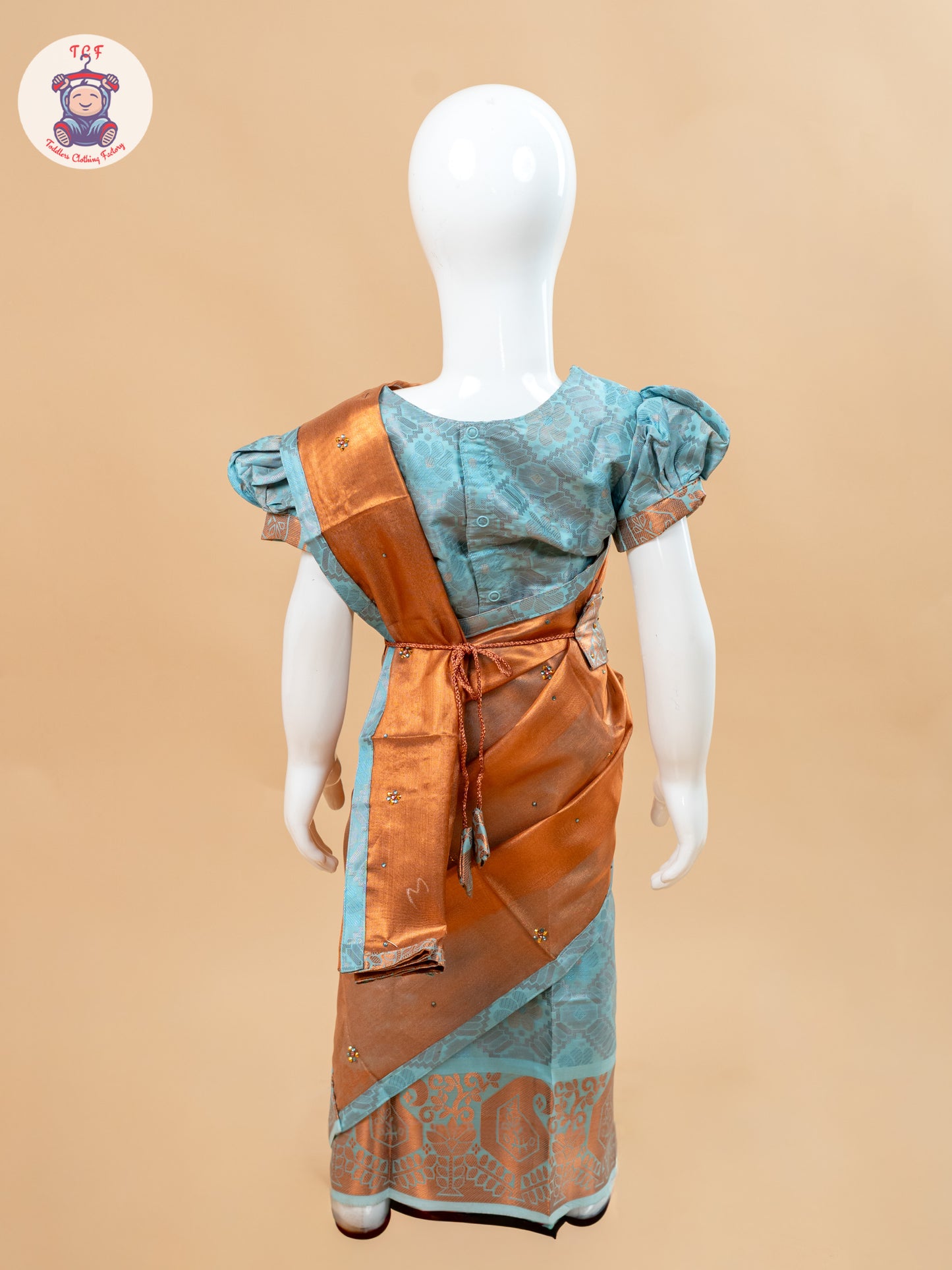 Sky Blue - Girls Readymade Welcro Saree