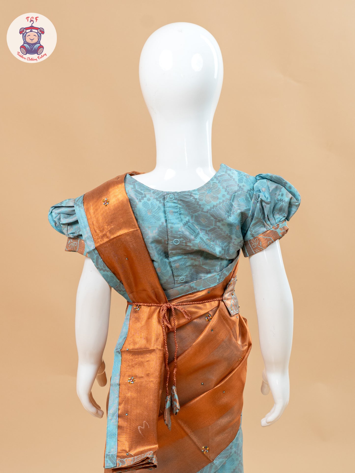 Sky Blue - Girls Readymade Welcro Saree