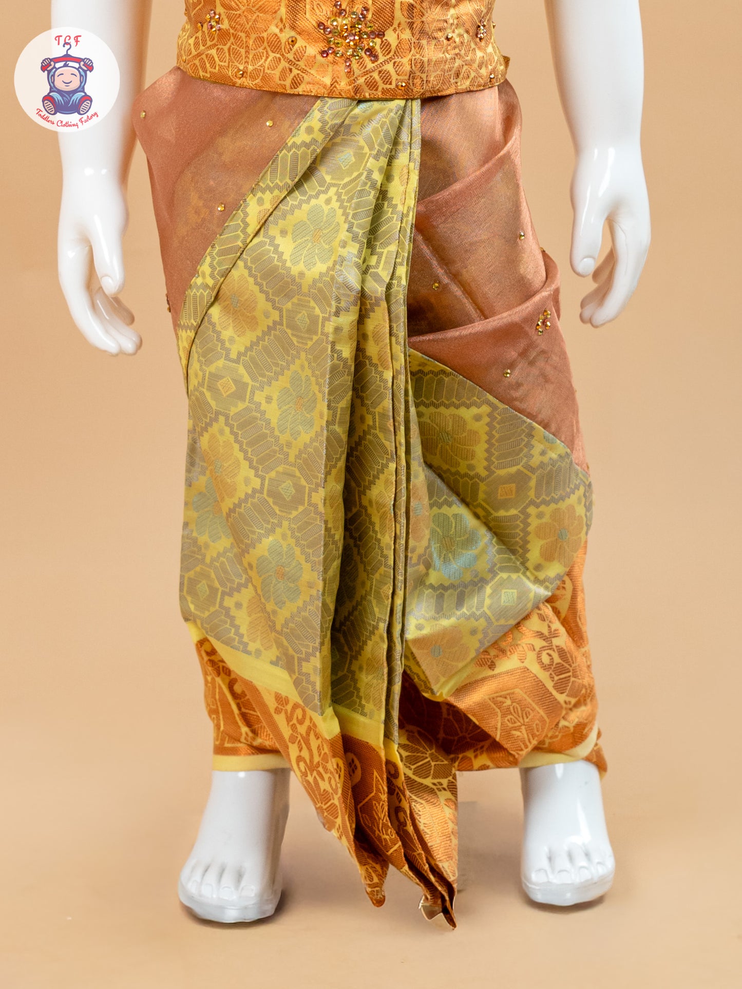 Yellow - Girls Readymade Welcro Saree