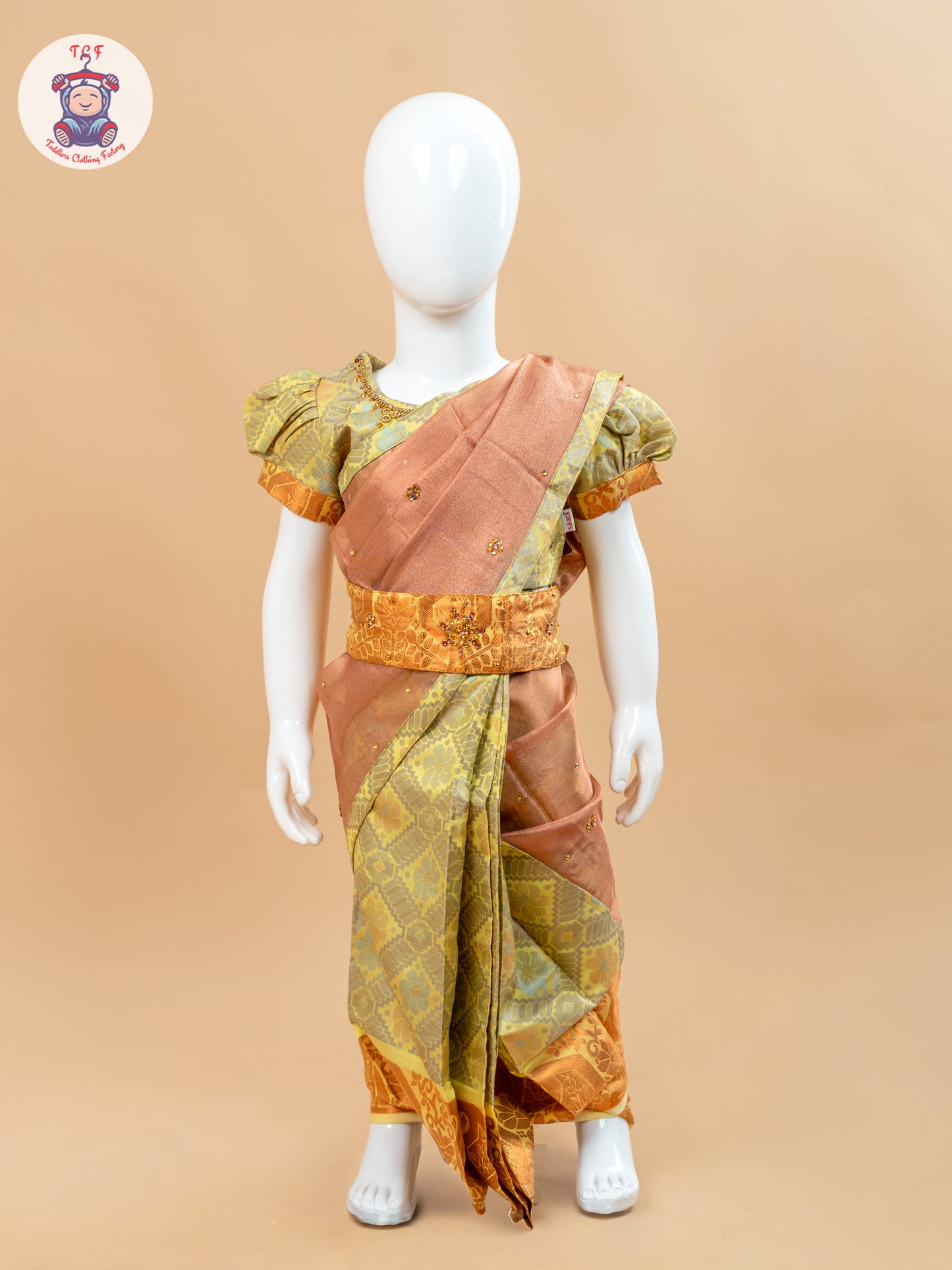 Yellow - Girls Readymade Welcro Saree