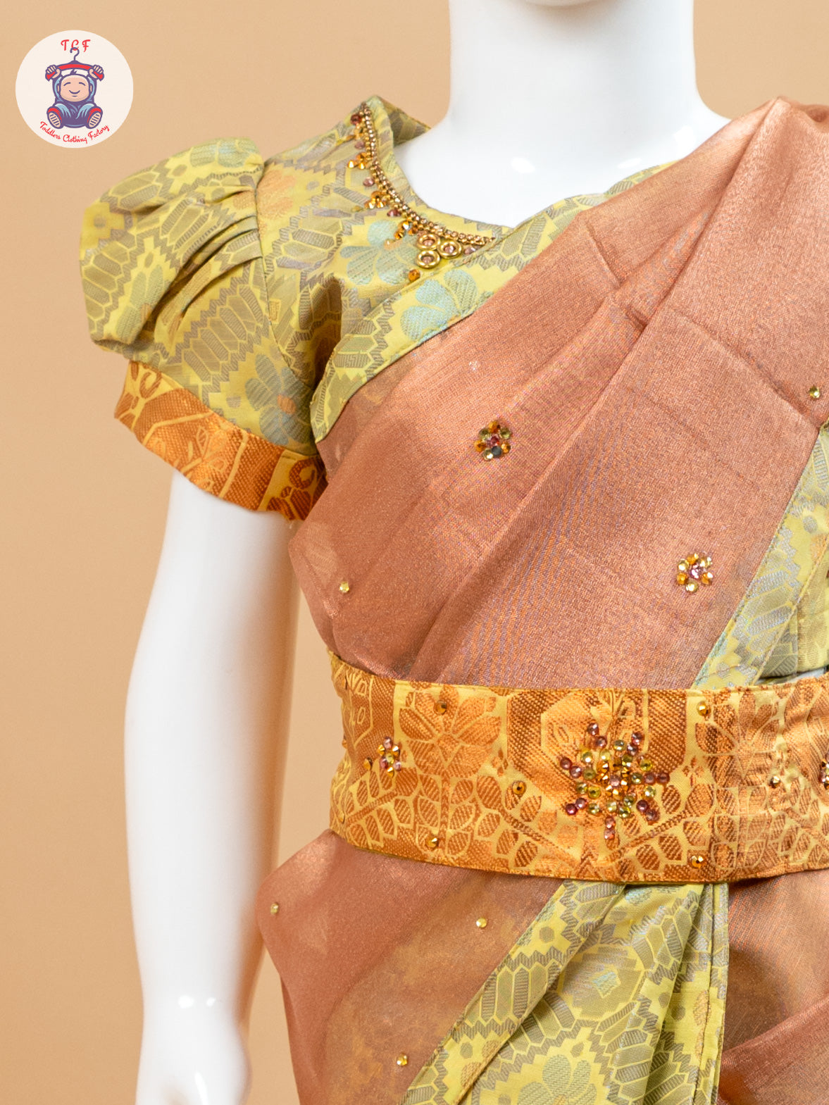 Yellow - Girls Readymade Welcro Saree
