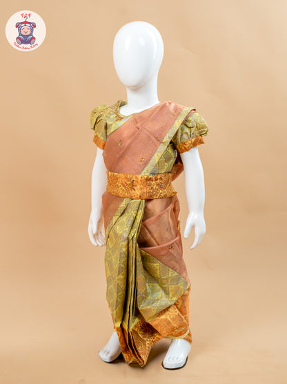 Yellow - Girls Readymade Welcro Saree