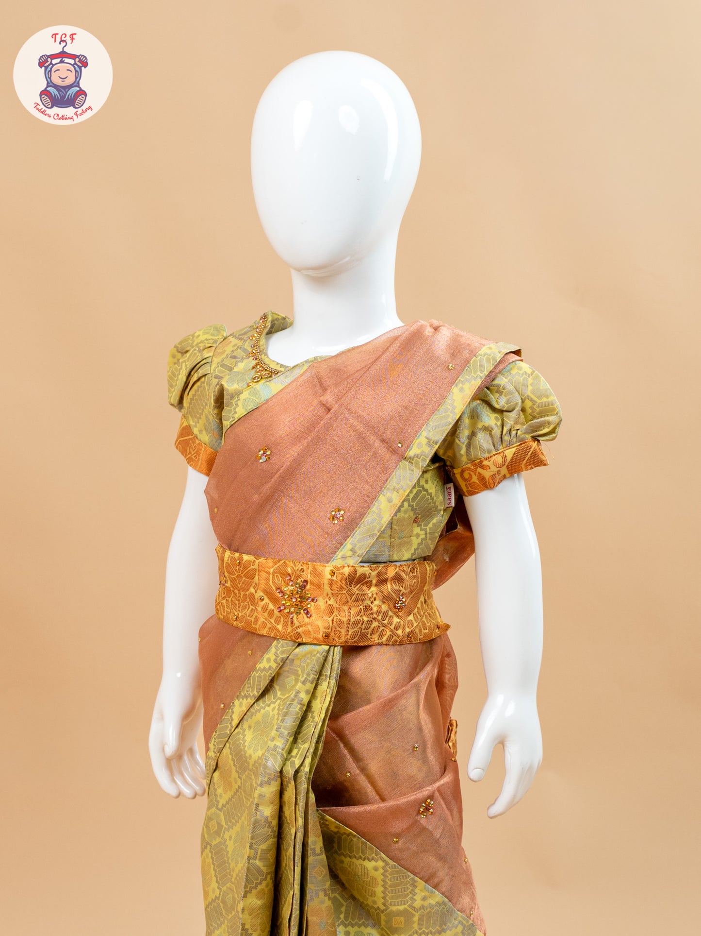 Yellow - Girls Readymade Welcro Saree