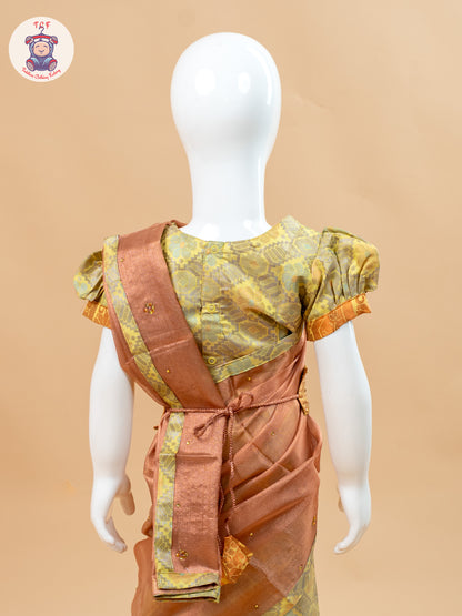 Yellow - Girls Readymade Welcro Saree